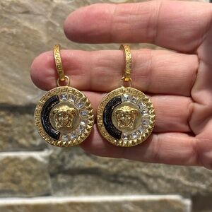 Gold and Black Versace Medallion Hoop Earrings
